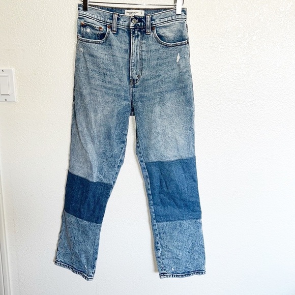 Abercrombie & Fitch The Ankle Straight Ultra High Rise Acid Wash Colorblock Jean - Picture 1 of 10